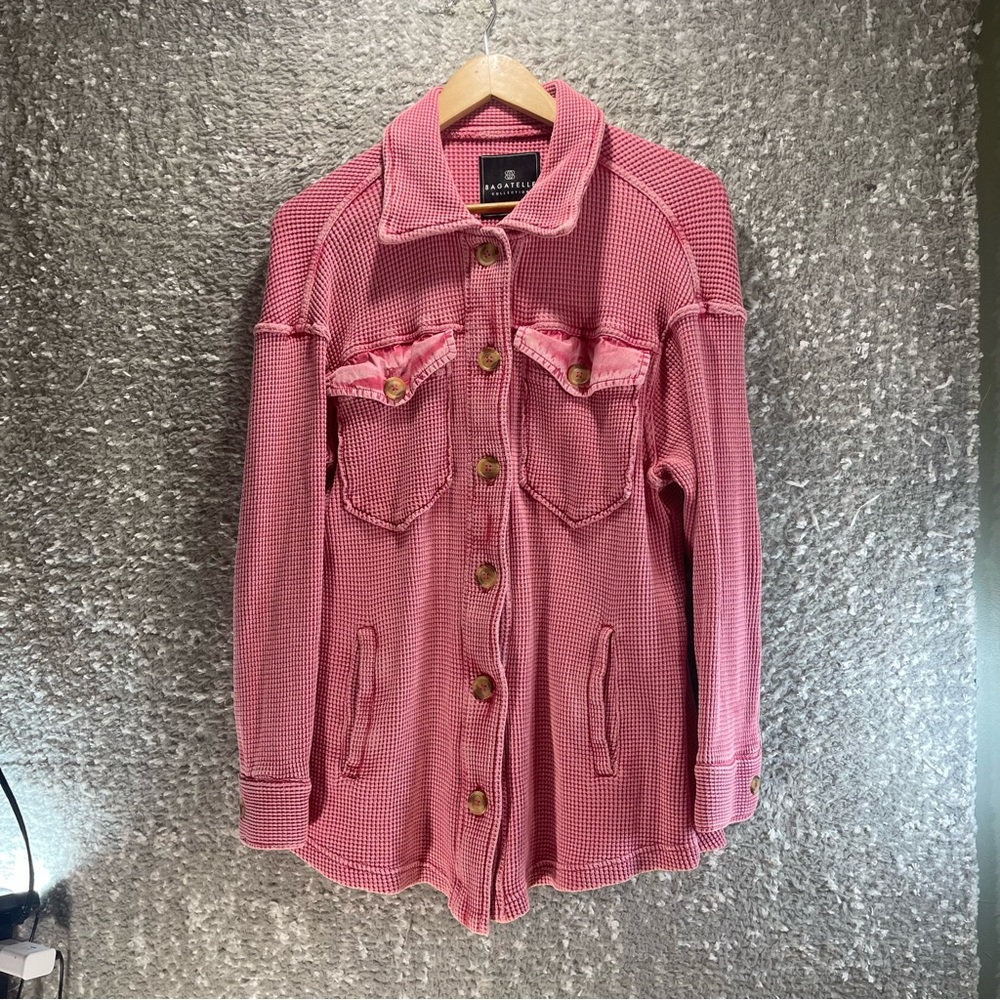 Bagatelle Pink Waffle Knit Button Down Up Shacket Women Shirt Jacket M Relax